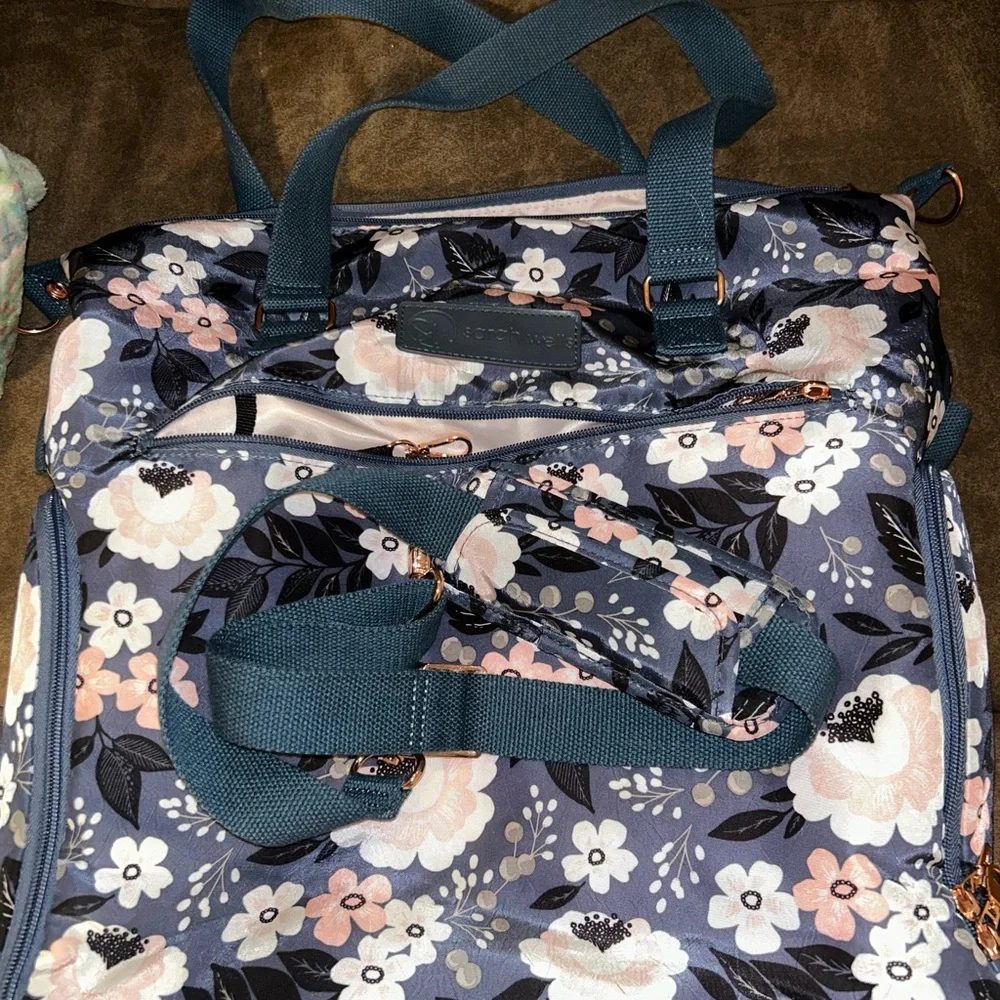 Navy Floral Tote Bag - Navy with Pink Flowers